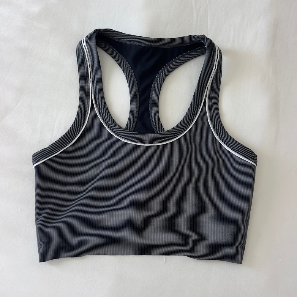 Splits59 Womens Striped Racerback Sports Bra Black White Small Ribbed Activewear